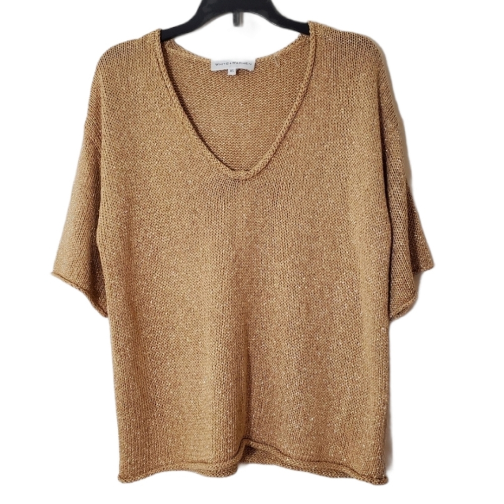WHITE+WARREN Boxy Short Sleeve Knit Sweater